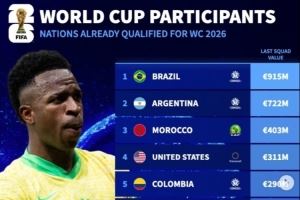 目前晋级世界杯球队身价：巴西、阿根廷前二，佛得角第20位